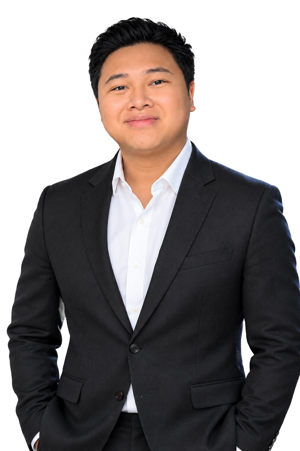 Aywin Nay in a tailored charcoal suit