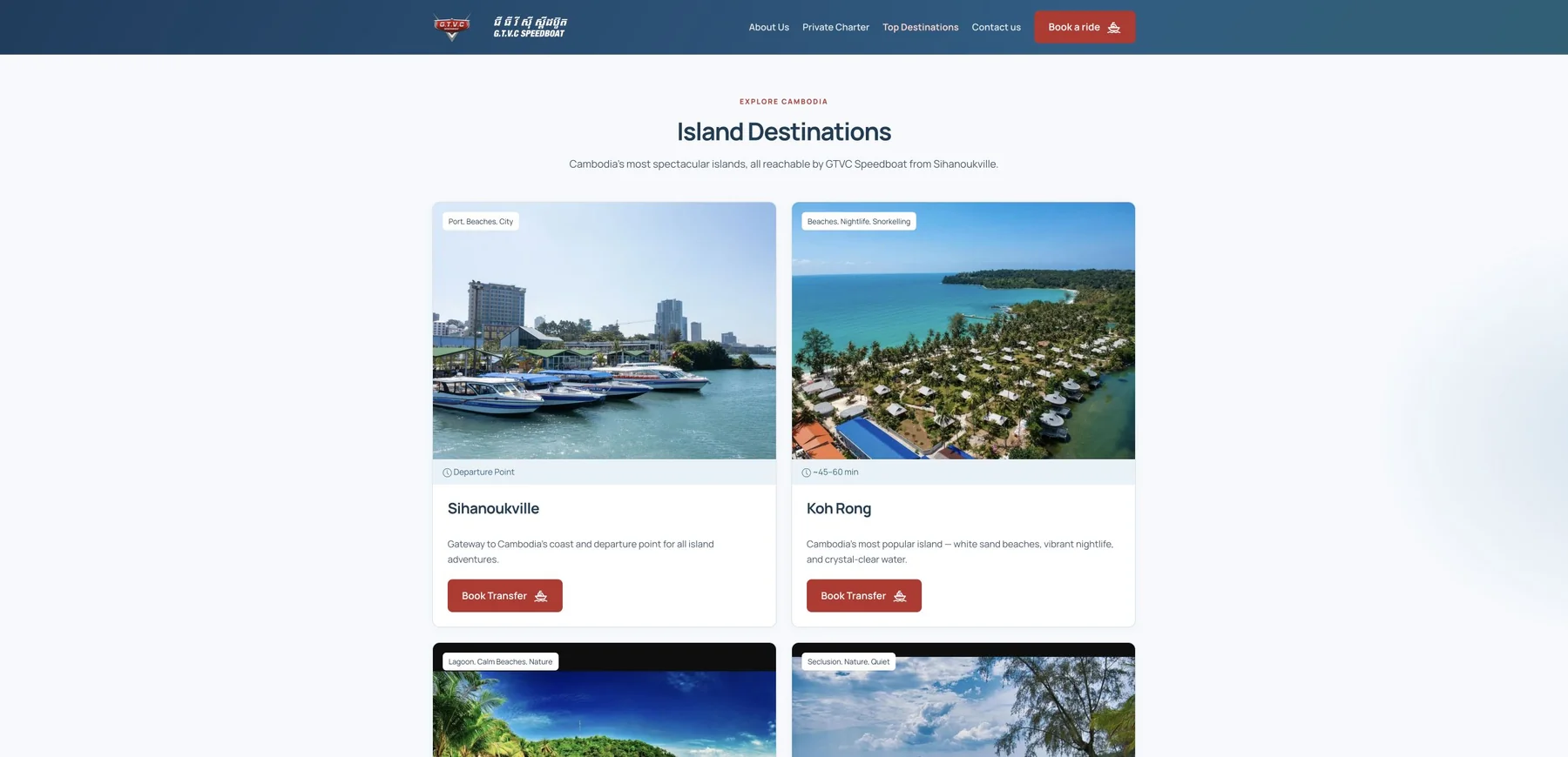 GTVC Island Destinations page showing Sihanoukville and Koh Rong